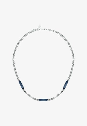 Collana in argento con accenti rettangolari di colore blu scuro, con una superficie liscia e una chiusura sicura.