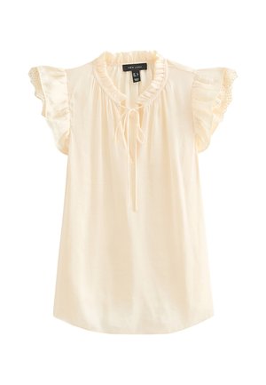 New Look, FRILLY CAP SLEEVE TIE NECK TOP - Blouse - cream