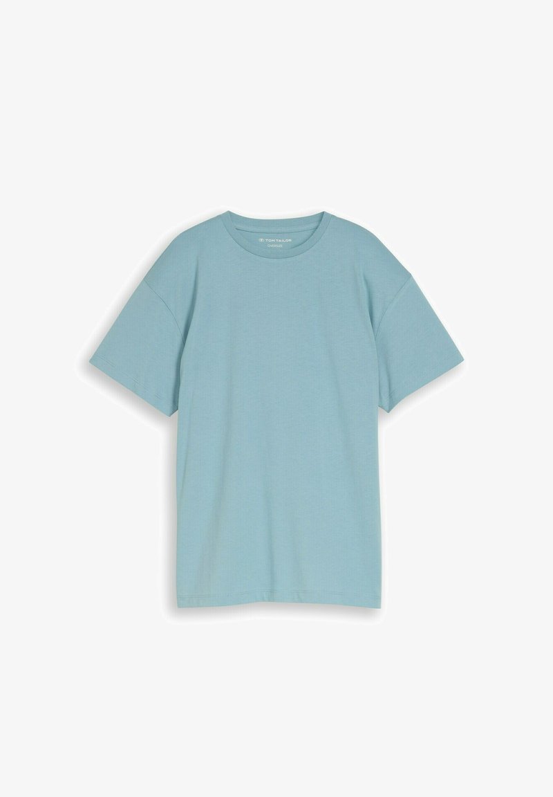 T-shirt bleu clair à manches courtes et col rond, coupe décontractée, présenté à plat sur un fond blanc.