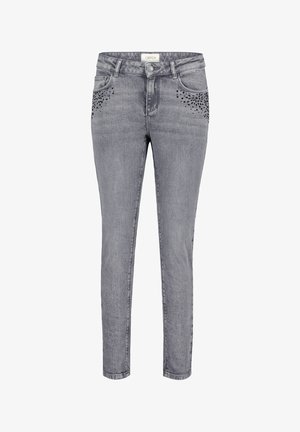 Smalle grijze jeans van denim met studs bij de zakken, voorzien van een klassieke vijf-pocketdesign en een knoopsluiting.