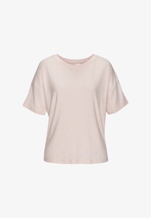 Hele roosa soonikuga lühikeste varrukatega t-särk ümara kaelusega ja lõdva istuvusega. Kangal on pehme tekstuur ja õrn läige.