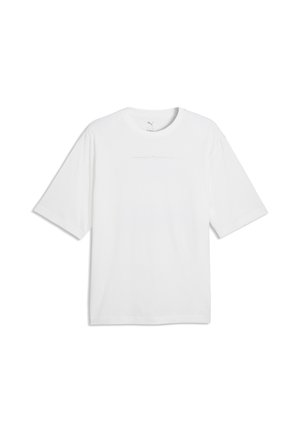 Enkelt hvid T-shirt med korte ærmer med et lille, diskret Puma-logo på brystet og rund halsudskæring.