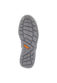 Gray rubber shoe sole with textured tread pattern. Features firm grip lines and a branded orange logo labeled "aircomfort."