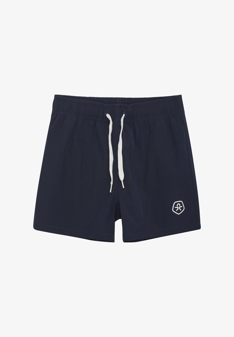 Morske plavati hlače iz lahkega materiala z elastičnim pasom in vrvico. Imajo beli logotip na spodnjem desnem delu.