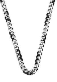 Collana in metallo con maglie alternate argentate e nere, con una finitura liscia e lucida e un design ampio e arrotondato.