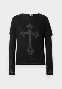 DOUBLE LAYER DISTRESSED - Tops ar garām piedurknēm - black