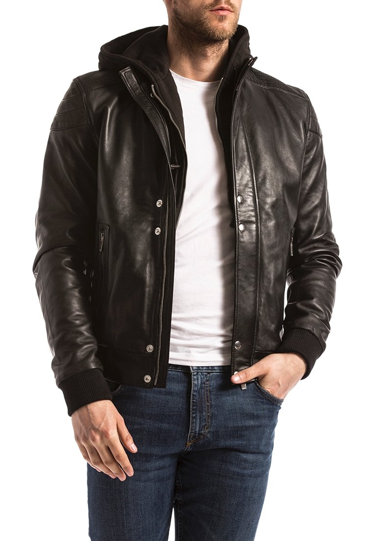 BLUE WELLFORD Chaqueta de cuero - black/negro - Zalando.es