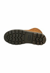 Suola di stivali in pelle marrone con un battistrada sagomato e robusto per una migliore aderenza. Presenta un leggero bordo, con un tallone rinforzato e materiale in gomma resistente.