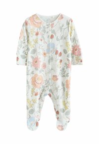 Dors-bien bébé à motif floral en coton doux. Comprend des manches longues, un col rond, une fermeture à pressions et un design avec pieds dans des couleurs pastel.