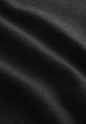 Black fabric with a soft, smooth texture, displaying subtle wrinkles and folds. The material appears lightweight and uniform in color.