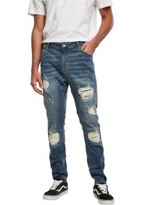 Urban Classics - HEAVY DESTROYED SLIM FIT JEANS - Jeans slim fit - blue heavy destroyed washed Immagine in miniatura 1