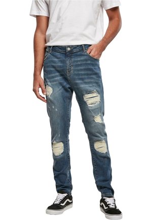 HEAVY DESTROYED SLIM FIT JEANS - Slim fit -farkut - blue heavy destroyed washed