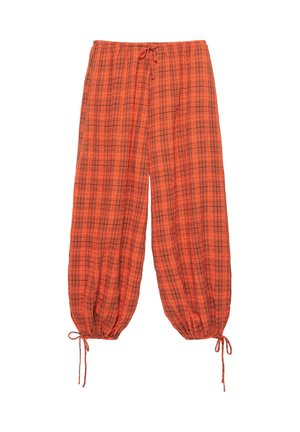 PULL&BEAR, CHECKED ELASTICATED WAISTBAND WITH DRAWSTRING - SAROUEL TROUSERS - Trousers - red
