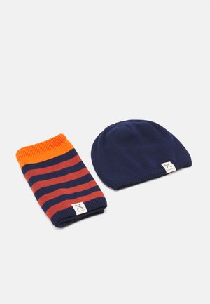 BEANIE & SCARF SET UNISEX - Scarf - navy/cherry brown