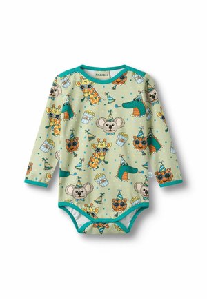 Småfolk, ELSTAR LONG-SLEEVED BABY BODY WITH FESTIVE ANIMALS - Боди - silver mint