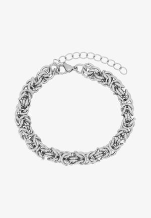 Bracciale in argento con design a ciuffi intrecciati e finitura lucida; include una chiusura regolabile e una catena di estensione per la misura.
