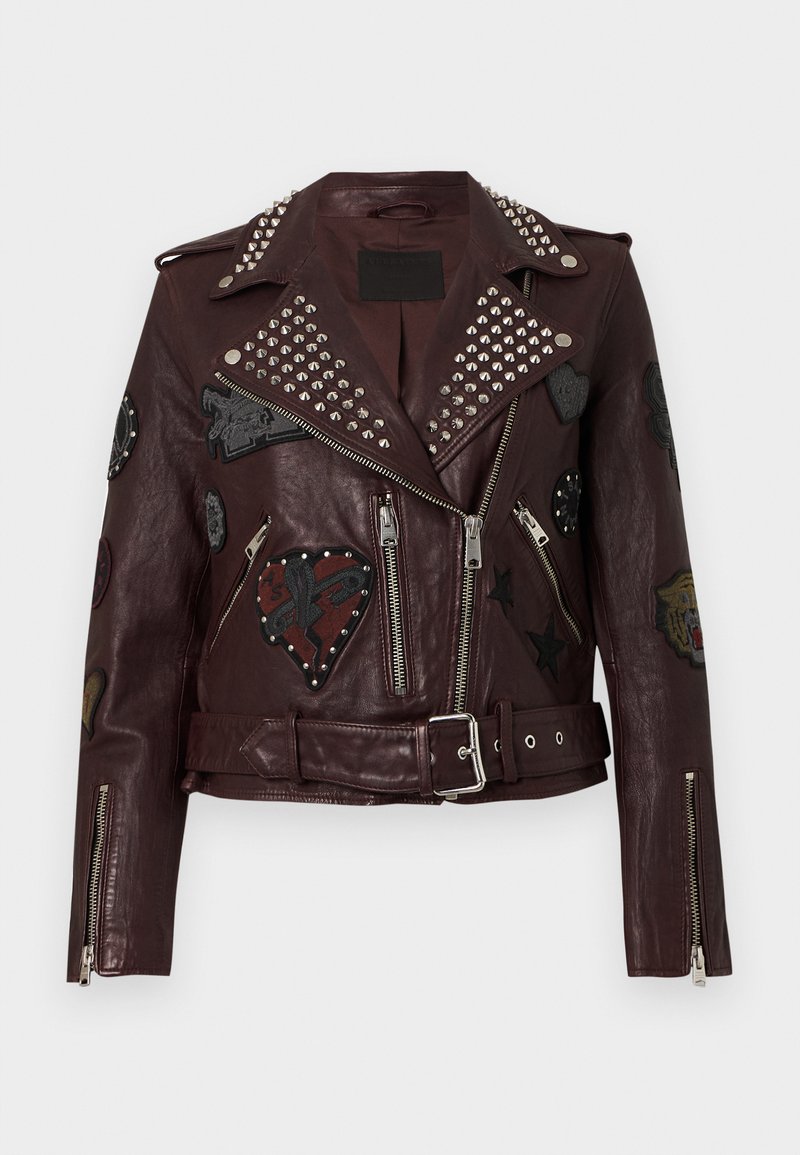 AllSaints Leren jas donkerrood
