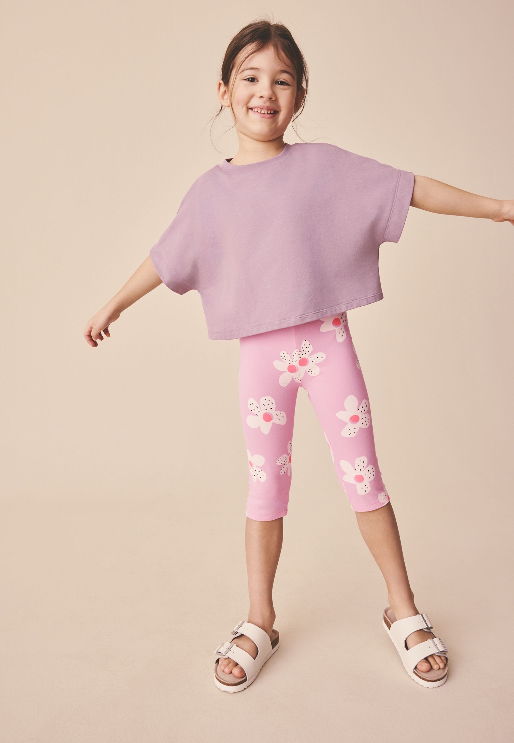 Next CROPPED - Leggings - Trousers - pink flower/pink - Zalando