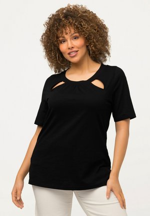 Ulla Popken T-Shirt Donna Linea A Con Maniche Drapées - Scollo Rotondo, Jersey Morbido, Colore Freddo
