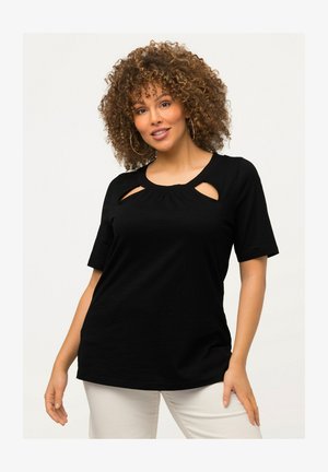 Ulla Popken T-Shirt Donna Linea A Con Maniche Drapées - Scollo Rotondo, Jersey Morbido, Colore Freddo