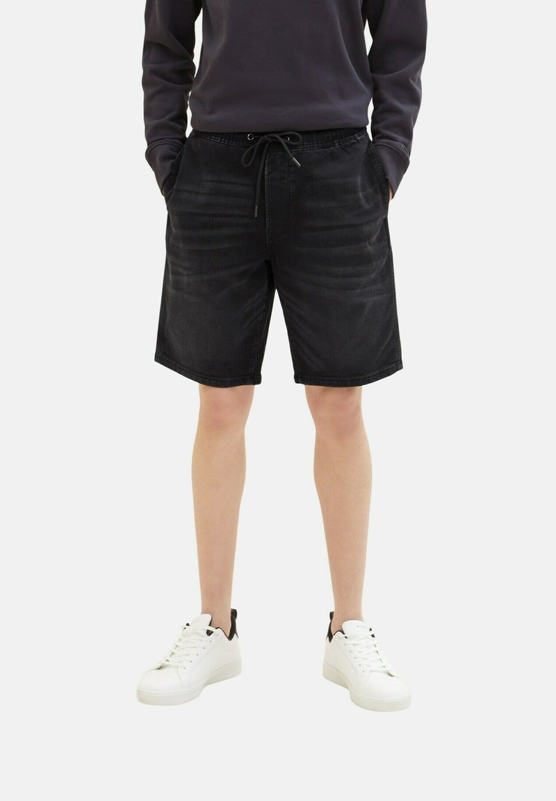 TOM TAILOR DENIM LOOSE FIT SWEAT - Shorts di jeans - used dark stone black denim