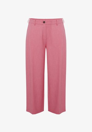 Pantaloni ampi di colore rosa chiaro realizzati in un tessuto morbido, con chiusura a bottone e passanti per cintura per una vestibilità regolabile.