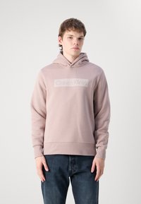 Calvin Klein BOX STRIPED LOGO HOODIE - Kapucni - bark