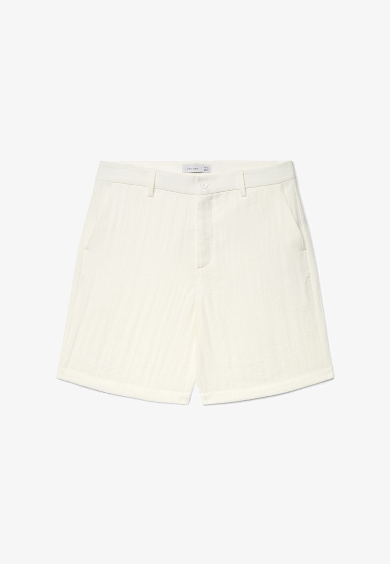 Weißer, maßgeschneiderter Shorts aus Baumwollmischung mit Gürtelschlaufen, vorderer Knopfleiste und Reißverschluss sowie seitlichen Taschen.