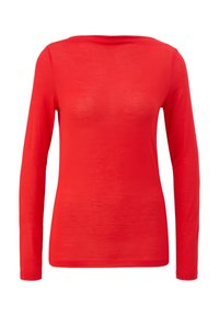Rotes Langarm-T-Shirt aus leichtem Stoff, mit Rundhalsausschnitt und slim fit. Glatte Textur mit minimalen Nähten.