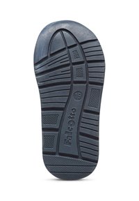 Soletta di scarpa in gomma nera caratterizzata da un design texturizzato e modellato con scanalature e righe per una maggiore aderenza. Marcata con "Falcotto 19."