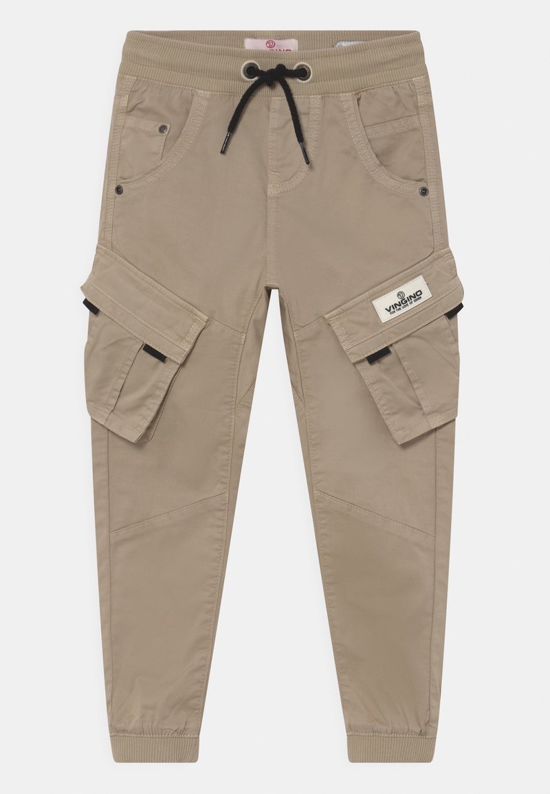 Pantalons cargo beige en tissu léger ; dotés de plusieurs poches, d'une taille avec cordon de serrage et de poignets côtelés. Comprend une étiquette de marque.