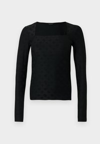 Μαύρο μακρυμάνικο τοπ με τετράγωνο ντεκολτέ, με υφή σε όλο το ύφασμα. Κατασκευασμένο από απαλό υλικό, με εφαρμοστή σιλουέτα.