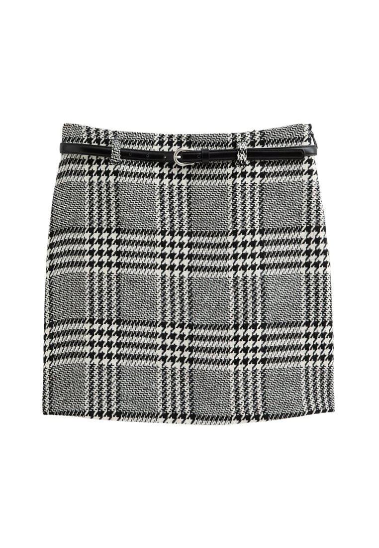 YILON♡ BELT CHECK MINI SKIRT New Look CHECKED BELTED MINI - A-line skirt - black pattern/black
