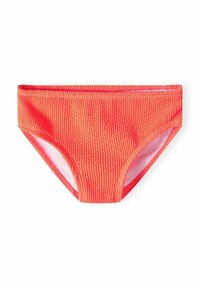 Jasnoróżowe bikini, dolna część, z teksturowaną powierzchnią i elastycznym pasem. Posiada jednolity kolor i gładką podszewkę.