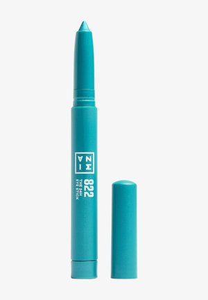 Stylo pour les yeux twist couleur bleu sarcelle sans son capuchon, montrant une pointe douce et pointue ainsi qu’un texte de marque blanc "822 The 24H Eye Stick."