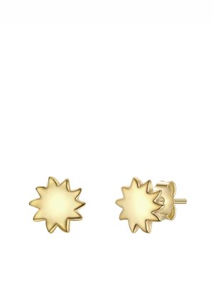 Pendientes de botón en forma de estrella dorada con superficie lisa y bordes puntiagudos. Cuentan con un cierre estándar de poste para un uso seguro.