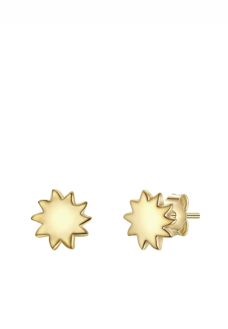 Boucles d'oreilles clous en forme d'étoile dorée avec une surface lisse et des bords pointus. Elles sont dotées d'un fermoir à tige standard pour un port sécurisé.