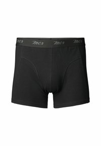Boxeri din bumbac negri cu un brâu elastic gri, având branding embossat. Textură netedă și formă ajustată, fără modele suplimentare.