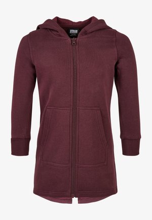 Sweat à capuche bordeaux à manches longues avec fermeture éclair devant, poches avant et poignets côtelés, taille enfant, fabriqué par Urban Classics.