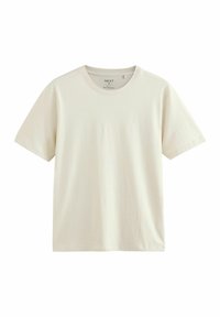 Trumpa rankovė, apvalia kaklo išpjova marškiniai off-white spalvos medvilnės. Yra subtilus logotipas ant krūtinės ir glotni, švelni tekstūra.