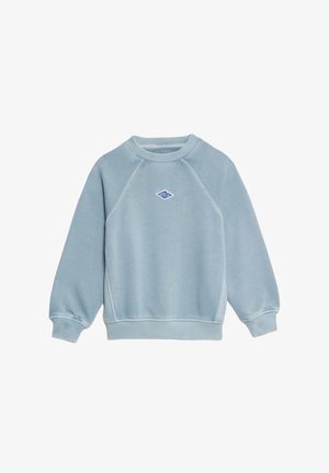 Lichtblauw sweatshirt met een ronde hals, raglanmouwen, ribgebreide manchetten en zoom. Heeft een klein blauw diamantlogo op de borst.