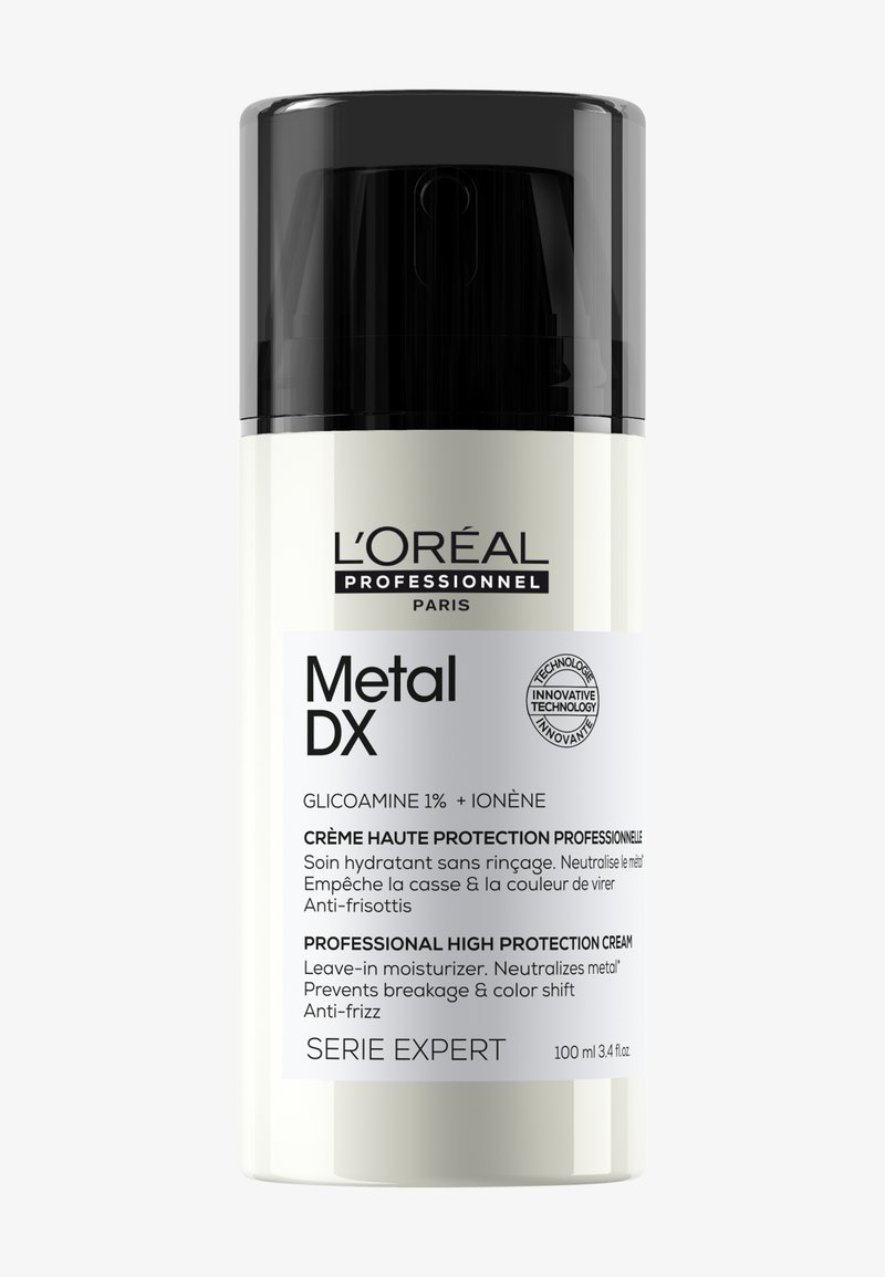 Crema leave-in ad alta protezione L'Oréal Professionnel Metal DX con glicoamina e ionène, previene la rottura, lo spostamento del colore e il crespo, 100 ml.