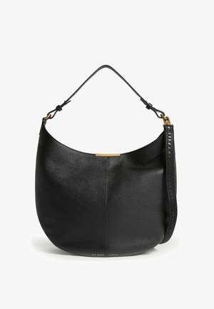 Borsa hobo in pelle nera testurizzata con manico singolo superiore e tracolla rimovibile, dotata di piccola ferramenta dorata e sottile goffratura del marchio.