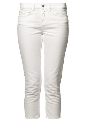 Weiße Jeans in Slim-Fit mit vorderem Knopf und Reißverschluss, Fünf-Taschen-Design und gekürzter Knöchellänge.