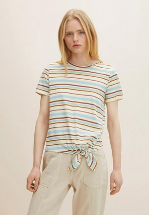 Print T-shirt - blue creme brown stripe