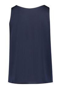 Granatowa bezrękawnik o gładkiej fakturze, okrągłym dekolcie i luźnym kroju, idealny do warstwowego ubierania lub na co dzień.