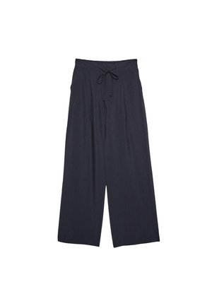 Weite Hosen in dunklem Marineblau, aus strukturiertem Stoff, mit elastischem Bund und lockerer Silhouette für zusätzlichen Komfort.