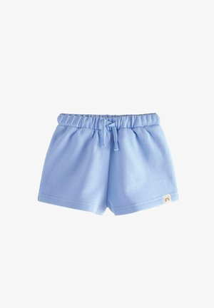 Shorts di cotone azzurro chiaro con vita elastica, coulisse e un piccolo etichetta con logo con un accento arcobaleno all'orlo.