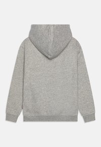 Gray hoodie made of soft fabric, featuring a large hood, ribbed cuffs, and a straight hem. No visible patterns or logos.
