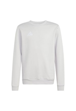 Biała bluza z długim rękawem i okrągłym dekoltem, z prążkowanymi mankietami i dołem, z subtelnym białym logo Adidas na lewej piersi.